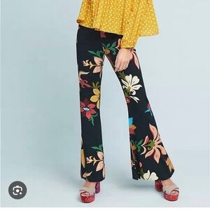 FARM Rio Black Wide‑Leg Floral Pants with Multicolor Blooms